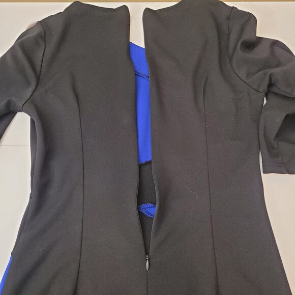 Colorblock Sheath Dress L Black/Royal Blue 3/4 Sleeve Back Zip HOMEYEE - Picture 7 of 7